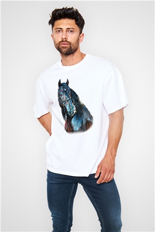 At Beyaz Unisex Oversize Tişört T-Shirt