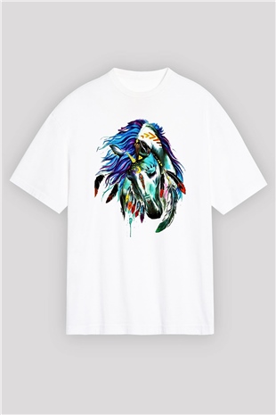 At Beyaz Unisex Oversize Tişört T-Shirt