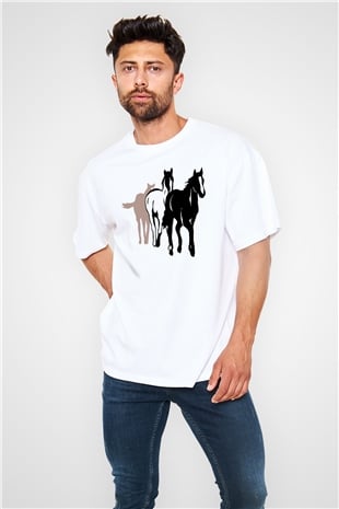 At Beyaz Unisex Oversize Tişört T-Shirt