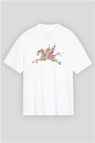 At Beyaz Unisex Oversize Tişört T-Shirt