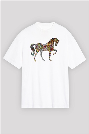 At Beyaz Unisex Oversize Tişört T-Shirt