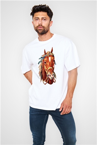 At Beyaz Unisex Oversize Tişört T-Shirt
