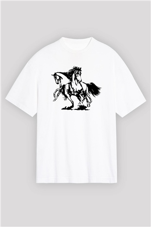 At Beyaz Unisex Oversize Tişört T-Shirt