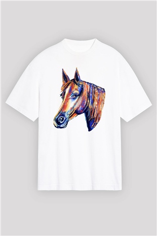 At Beyaz Unisex Oversize Tişört T-Shirt