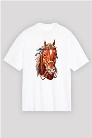 At Beyaz Unisex Oversize Tişört T-Shirt