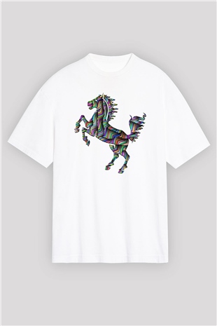 At Beyaz Unisex Oversize Tişört T-Shirt