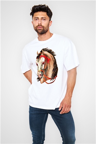 At Beyaz Unisex Oversize Tişört T-Shirt