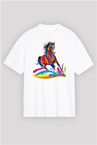 At Beyaz Unisex Oversize Tişört T-Shirt