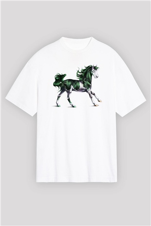 At Beyaz Unisex Oversize Tişört T-Shirt