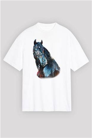 At Beyaz Unisex Oversize Tişört T-Shirt