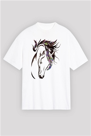 At Beyaz Unisex Oversize Tişört T-Shirt