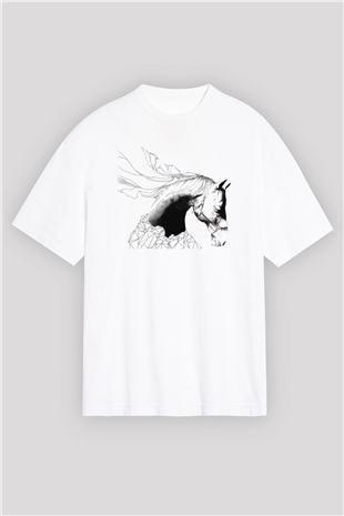 At Beyaz Unisex Oversize Tişört T-Shirt