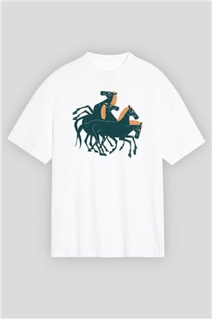 At Beyaz Unisex Oversize Tişört T-Shirt