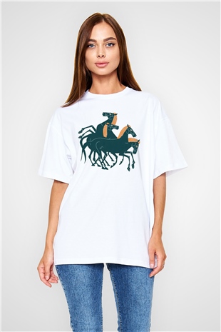 At Beyaz Unisex Oversize Tişört T-Shirt