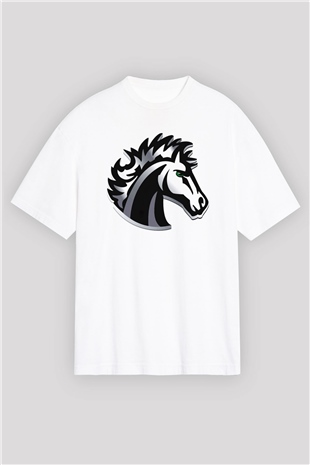 At Beyaz Unisex Oversize Tişört T-Shirt