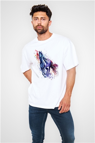At Beyaz Unisex Oversize Tişört T-Shirt