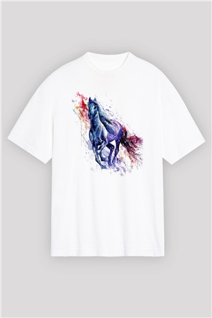 At Beyaz Unisex Oversize Tişört T-Shirt