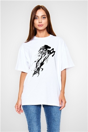 At Beyaz Unisex Oversize Tişört T-Shirt