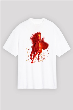At Beyaz Oversize Tişört Oversize T-shirt - TişörtFabrikası