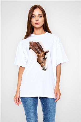 At Beyaz Oversize Tişört Oversize T-shirt - TişörtFabrikası