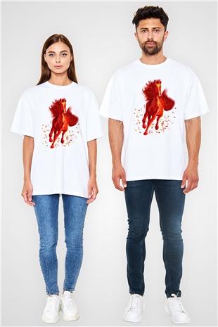 At Beyaz Oversize Tişört Oversize T-shirt - TişörtFabrikası