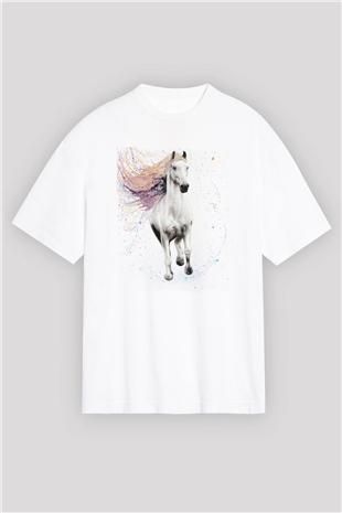 At Beyaz Oversize Tişört Oversize T-shirt - TişörtFabrikası