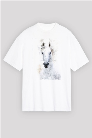 At Beyaz Oversize Tişört Oversize T-shirt - TişörtFabrikası