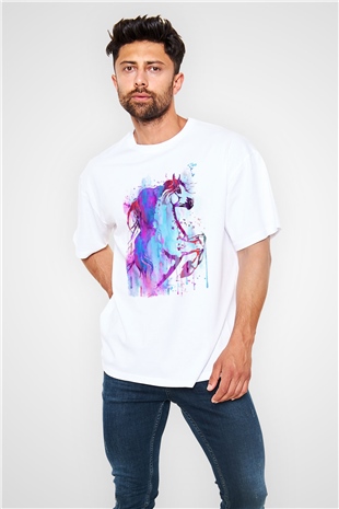 At Beyaz Oversize Tişört Oversize T-shirt - TişörtFabrikası