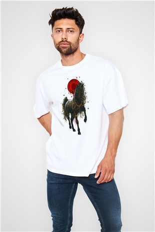 At Beyaz Oversize Tişört Oversize T-shirt - TişörtFabrikası