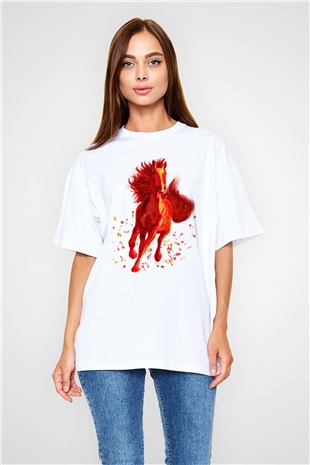 At Beyaz Oversize Tişört Oversize T-shirt - TişörtFabrikası
