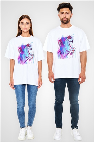 At Beyaz Oversize Tişört Oversize T-shirt - TişörtFabrikası