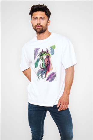 At Beyaz Oversize Tişört Oversize T-shirt - TişörtFabrikası