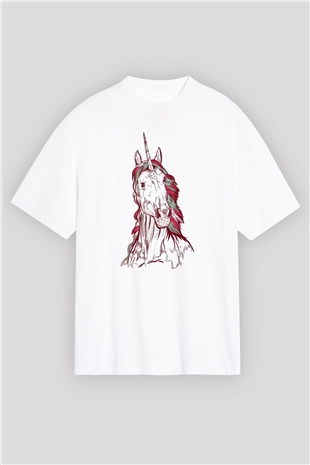 At Beyaz Oversize Tişört Oversize T-shirt - TişörtFabrikası