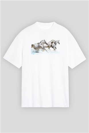 At Beyaz Oversize Tişört Oversize T-shirt - TişörtFabrikası