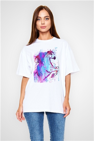 At Beyaz Oversize Tişört Oversize T-shirt - TişörtFabrikası
