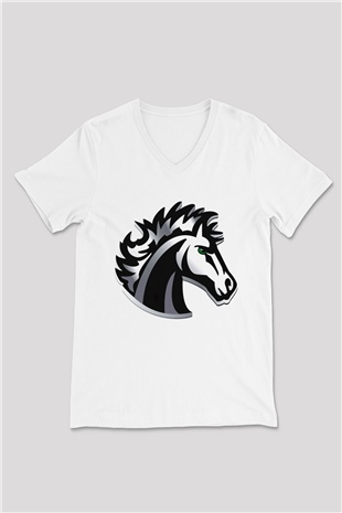 At Beyaz Unisex V Yaka Tişört T-Shirt