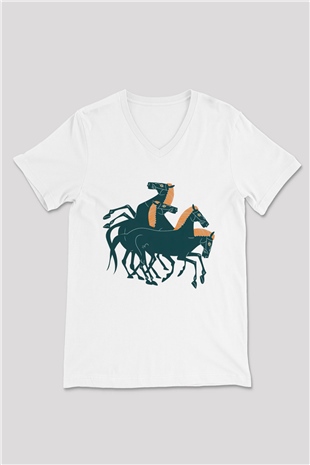At Beyaz Unisex V Yaka Tişört T-Shirt