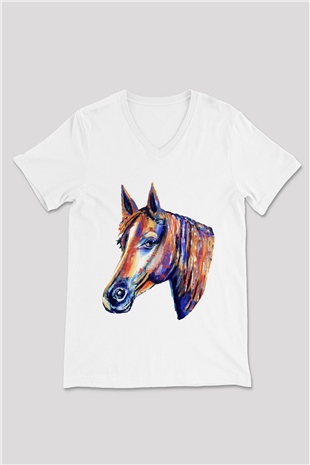 At Beyaz Unisex V Yaka Tişört T-Shirt