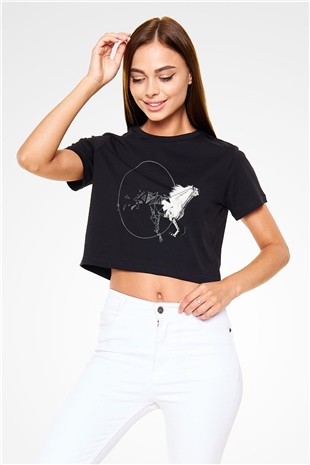 At Siyah Crop Top Tişört