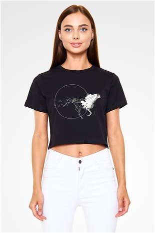 At Siyah Crop Top Tişört