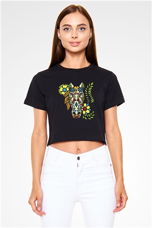 At Siyah Crop Top Tişört