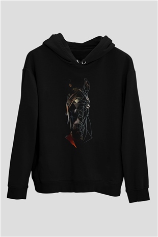 At Siyah Unisex Kapüşonlu Sweatshirt
