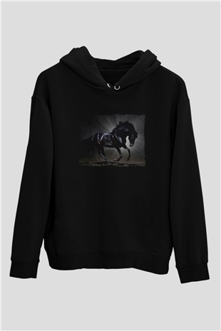 At Siyah Unisex Kapüşonlu Sweatshirt