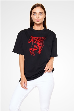 At Siyah Unisex Oversize Tişört T-Shirt