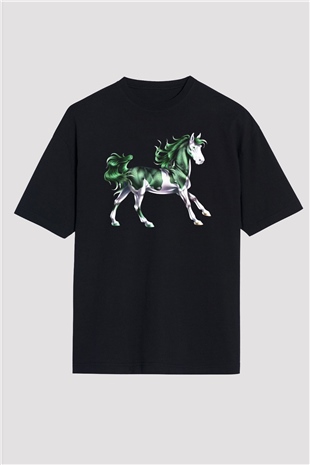 At Siyah Unisex Oversize Tişört T-Shirt
