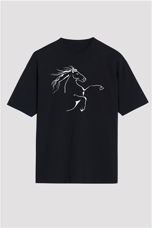 At Siyah Unisex Oversize Tişört T-Shirt