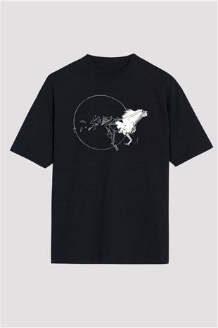 At Siyah Unisex Oversize Tişört T-Shirt