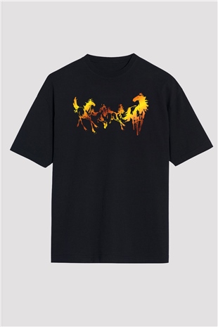 At Siyah Unisex Oversize Tişört T-Shirt