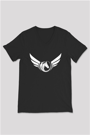 At Siyah Unisex V Yaka Tişört T-Shirt