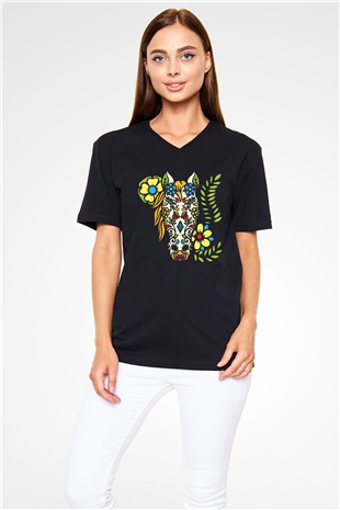 At Siyah Unisex V Yaka Tişört T-Shirt